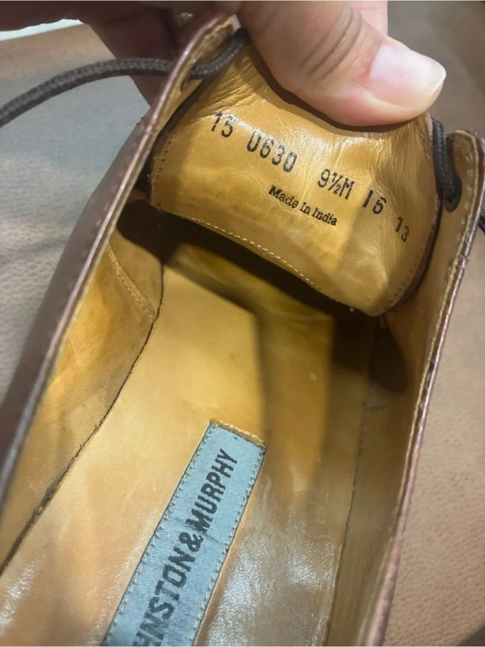 Johnston & Murphy Woven Chestnut Brown Leather Derby Shoes